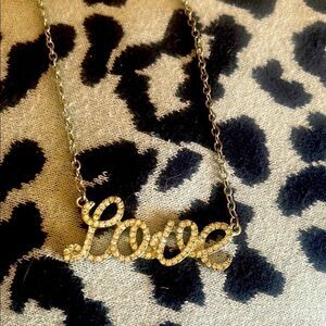 Love Rhinestone Silver Toned Necklace